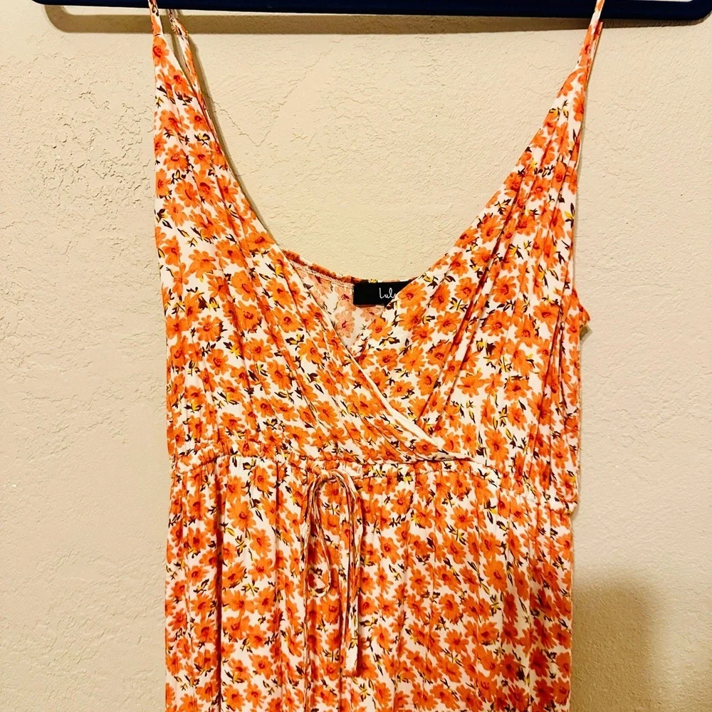 Lulu's Vibrant Orange Floral Maxi Dress Medium EUC - Picture 2 of 6